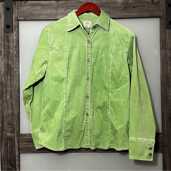 Vintage 90's/Y2K L.L. Bean Women's Green Cotton/Spandex Shacket Grunge Medium - Picture 1 of 10